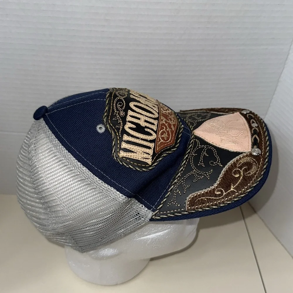 Michoacan Truckers SnapBack Baseball Cap Hat Blue & Brown Adjustable Mesh Studs